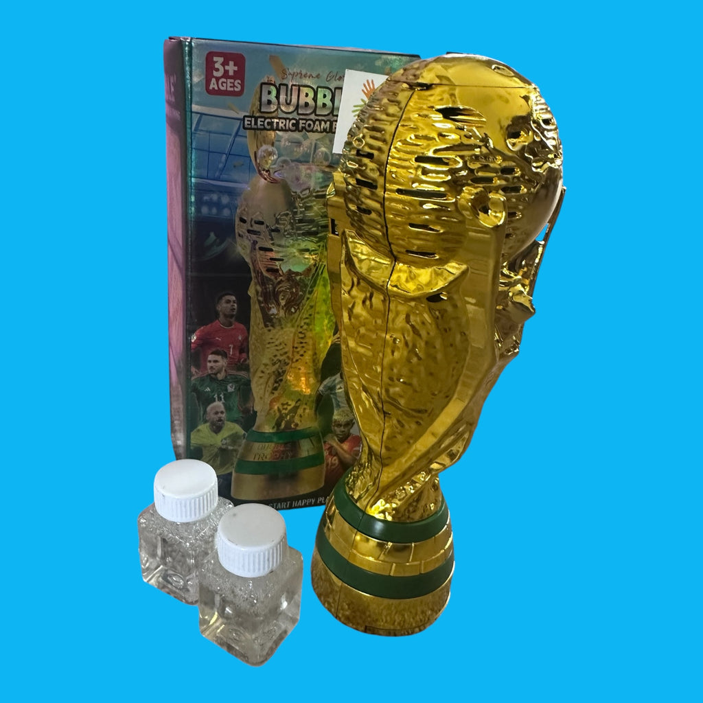 Electric Foam Bubble Trophy Machine – Football Bubble Maker Toy with Lights & Music