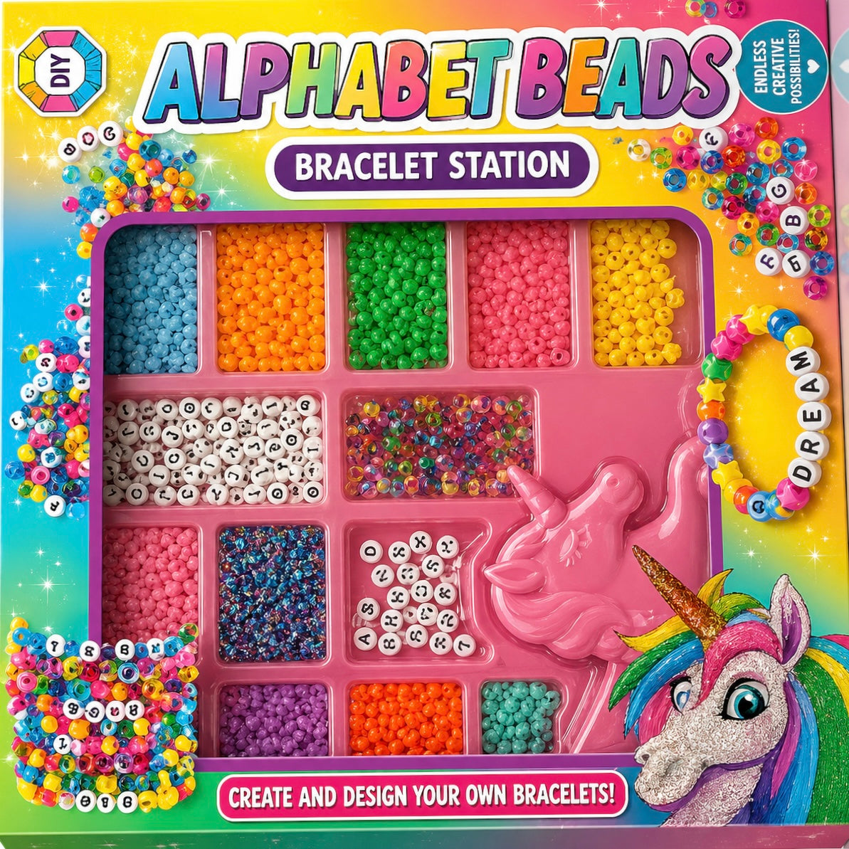 DIY Alphabet Beads Bracelet Making Kit – Unicorn Craft Set