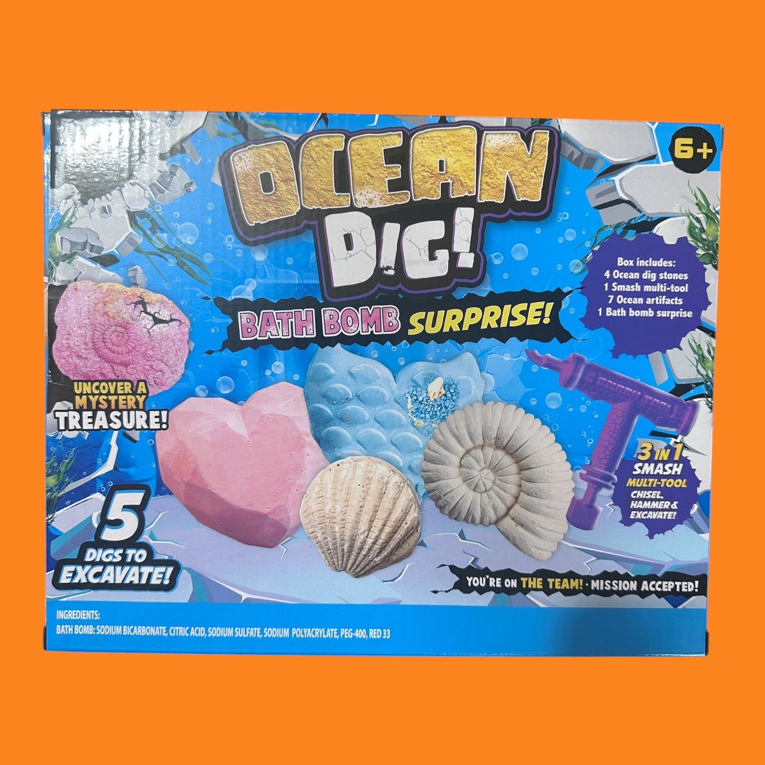 Ocean Dig Bath Bomb Surprise Kit – Mystery Treasure Excavation Bath Bomb Toy for Kids