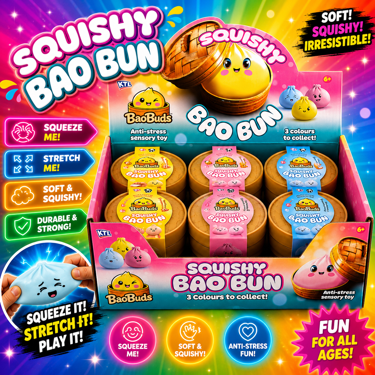 BaoBuds Squishy Bao Bun – Soft & Squishy Sensory Toy (3 Colours Available)
