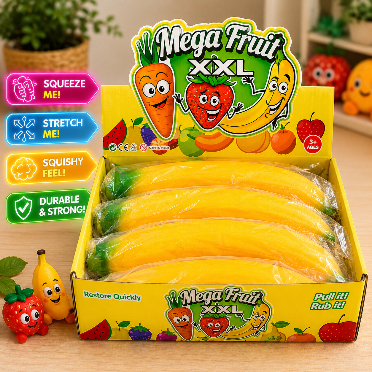 Mega Fruit XXL Squeeze Banana – Super Stretchy Sensory Toy