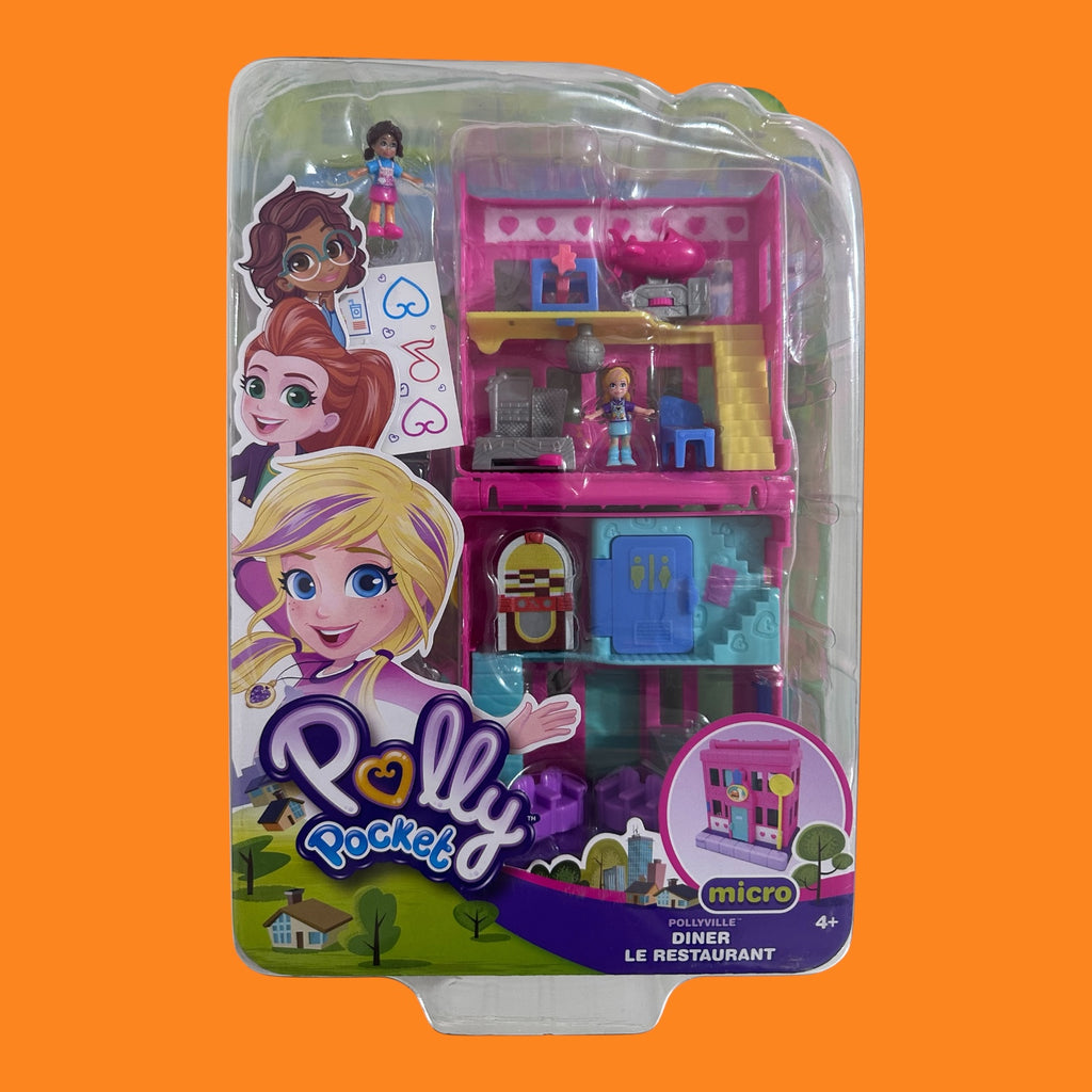 Polly Pocket Micro Pollyville Diner Playset – Mini Doll House Toy Set for Kids
