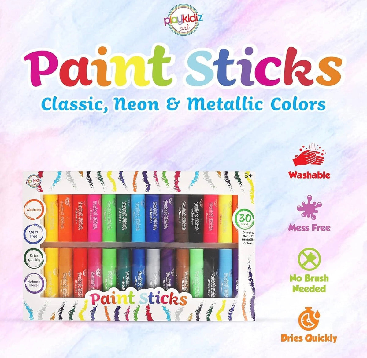 Playkidiz Paint Sticks, Twistable Crayon Paint Sticks - Ages 3+ (30 Pack Multi)
