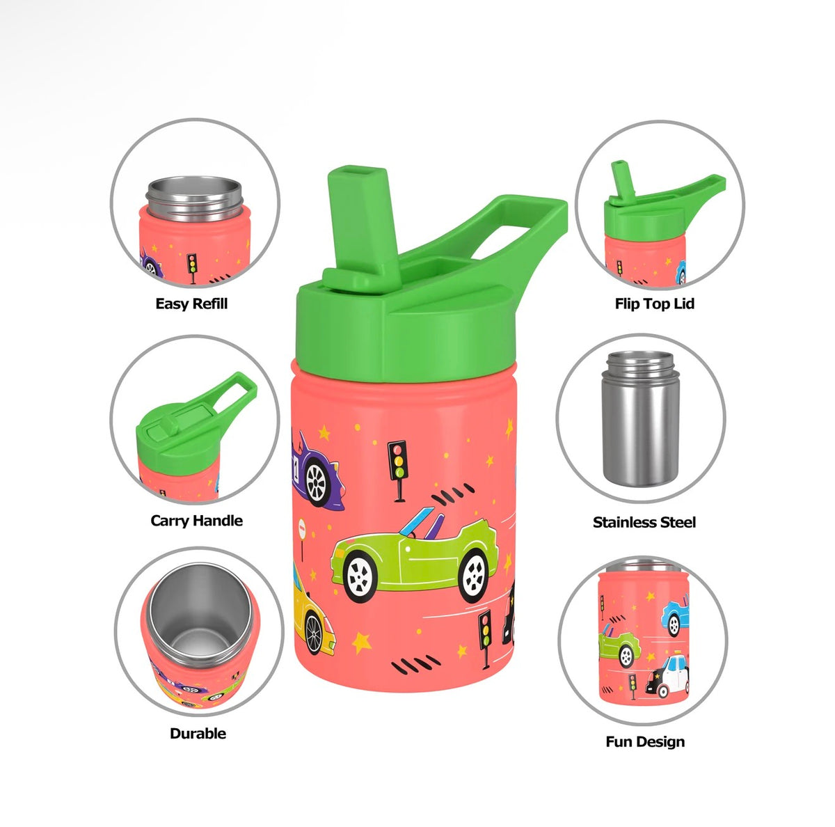 KIDS STAINLESS STEEL WATER BOTTLE ORANGE 350ML