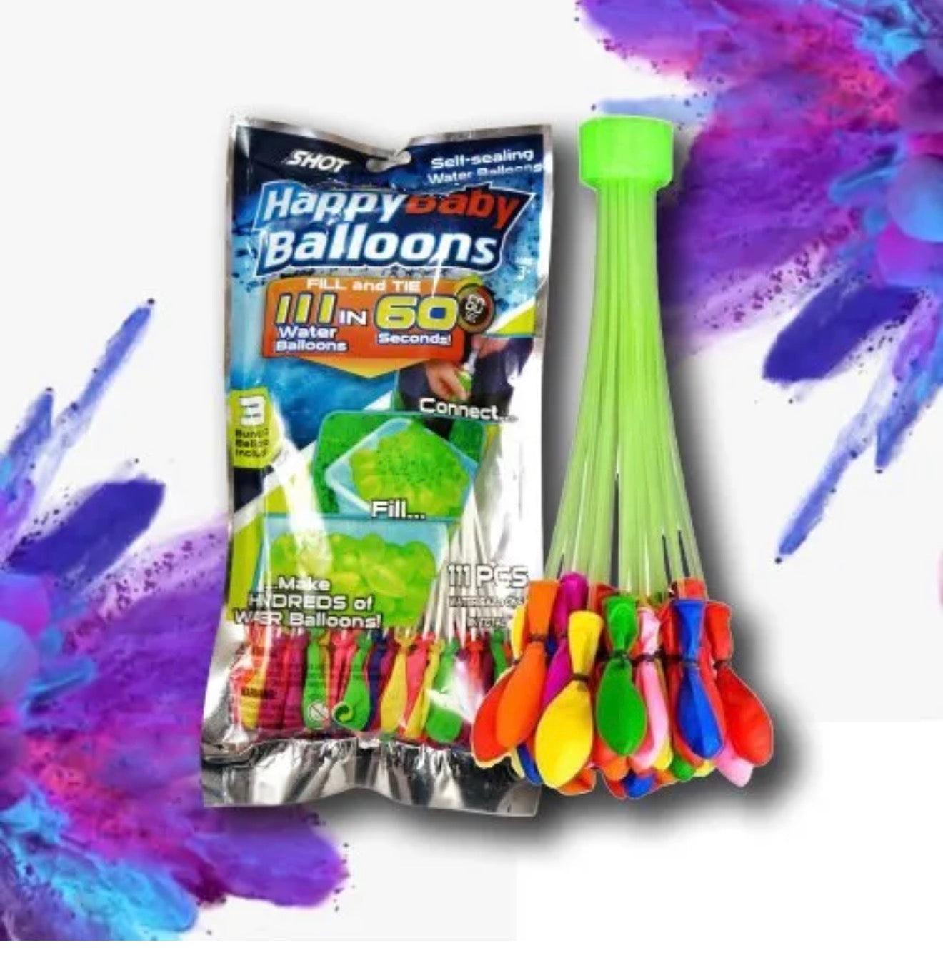 Get ready for the ultimate summer splash! Fill, tie and launch up to 333 colourful water balloons in around 60 seconds with these self-sealing water balloon packs.