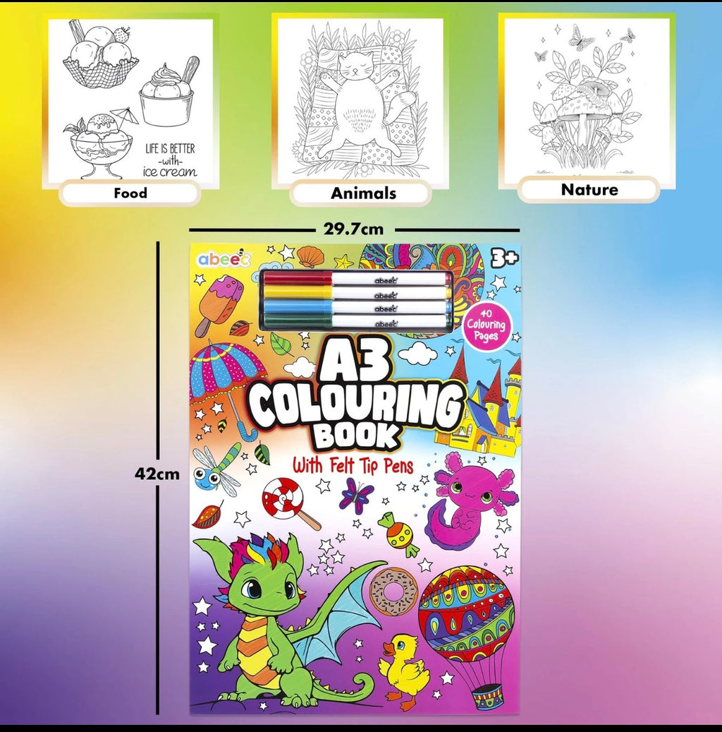 abeec A3 Colouring Book for Children with Felt Tip Pens