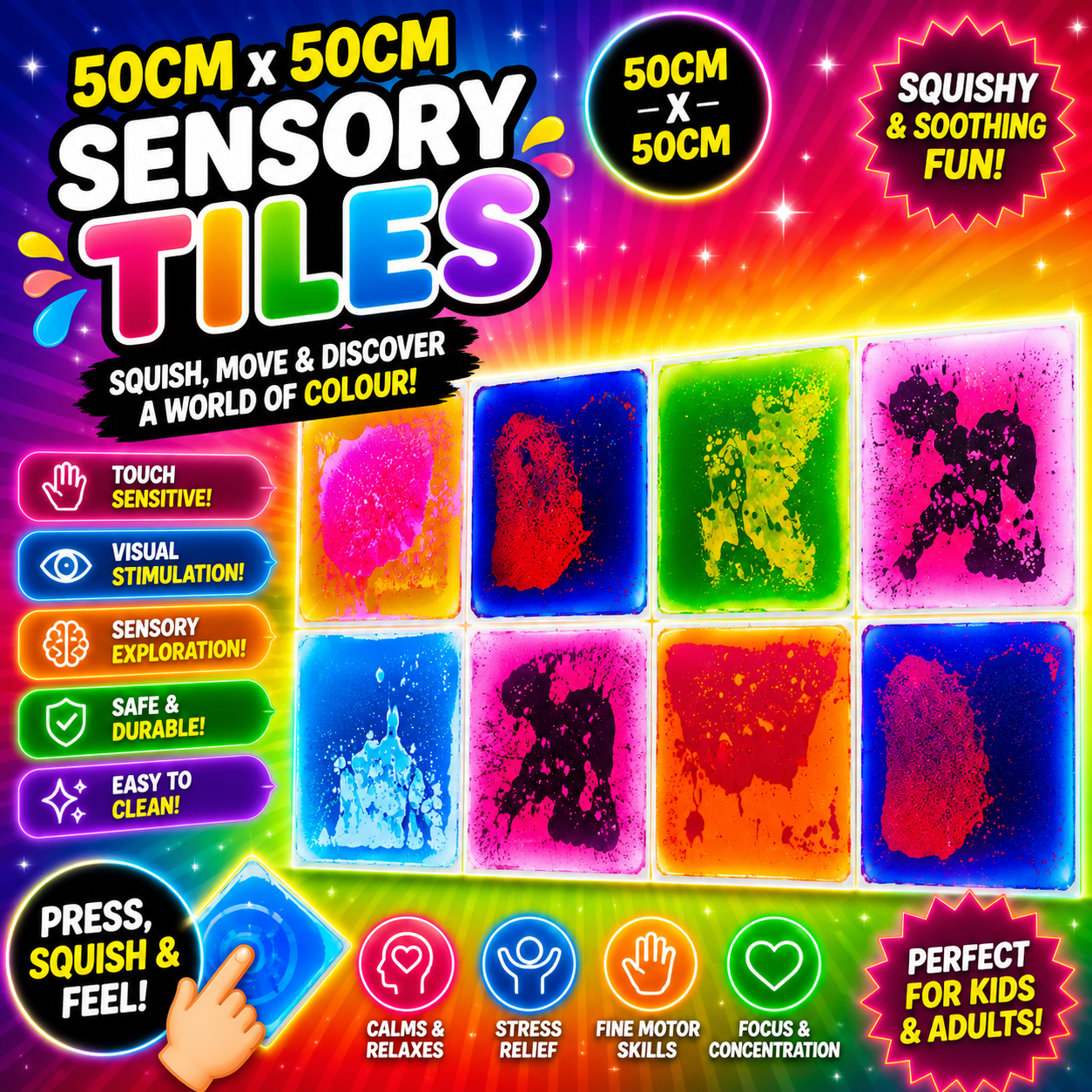 Sensory Liquid Floor Tiles (50cm x 50cm) – Large Interactive Sensory Play Tiles