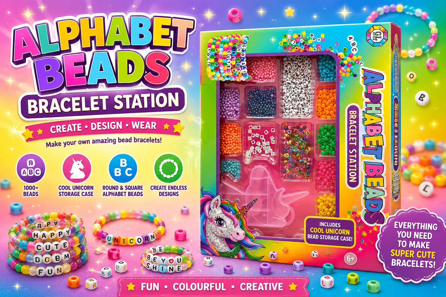 DIY Alphabet Beads Bracelet Making Kit – Unicorn Craft Set