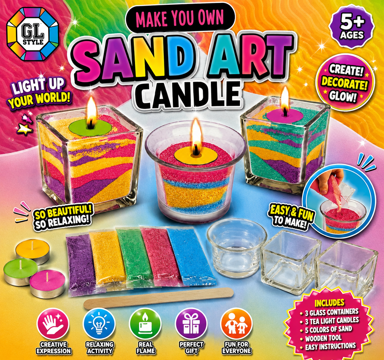 Make Your Own Sand Art Candle Kit – DIY Colourful Candle Making Craft Set for Kids