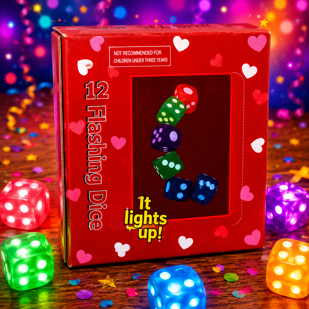 LED Flashing Dice Set – 12 Light Up Dice in Assorted Colours