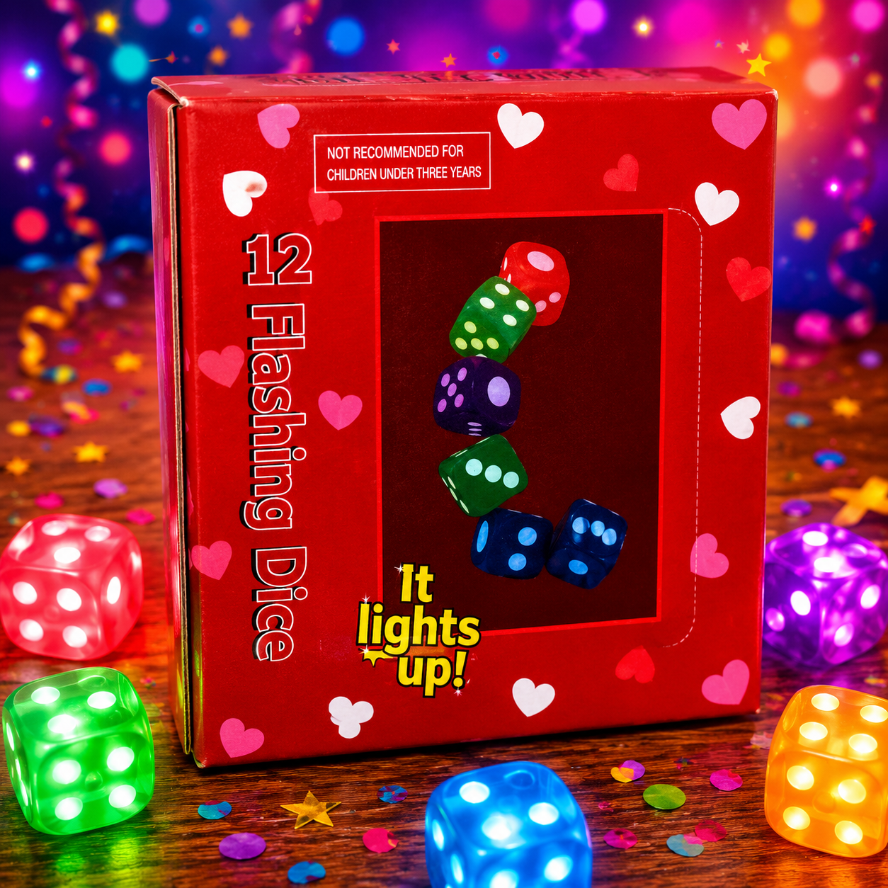 LED Flashing Dice Set – 12 Light Up Dice in Assorted Colours