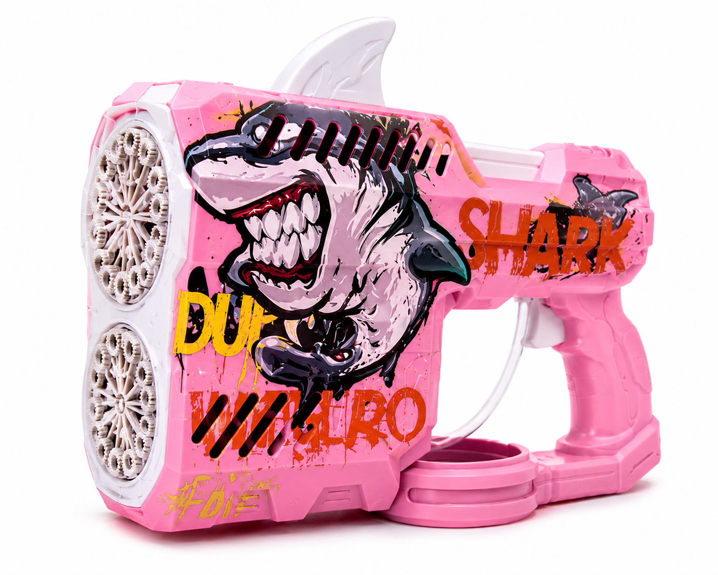 Create thousands of bubbles at the pull of a trigger! This electric Shark Bubble Gun features automatic bubble blasting, colourful LED lights and endless outdoor fun for children.