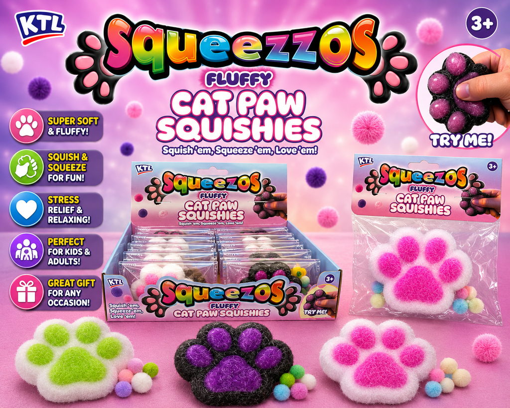 Squeezzos Fluffy Cat Paw Squishies – Soft Sensory Fidget Toy