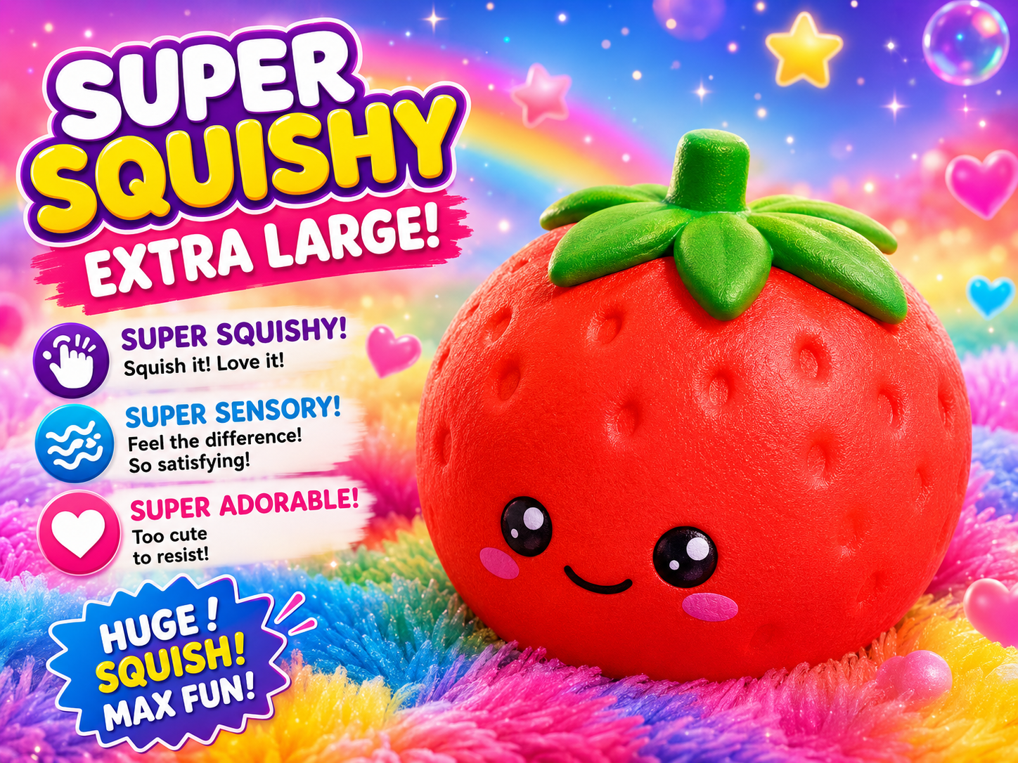 XL Super Squishy Strawberry | Giant Slow Rise Sensory Squishy | Extra Large Stress Relief Fidget Toy