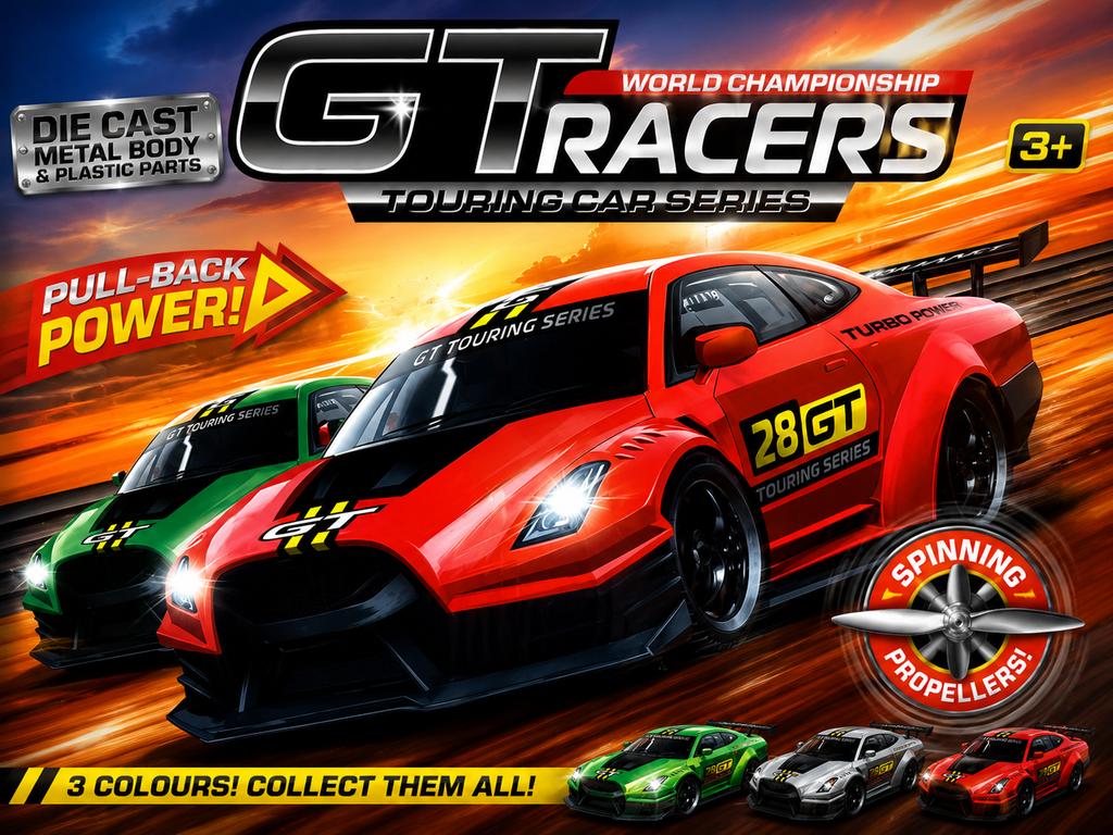 GT Racers Pull Back Diecast Sports Car | Metal Toy Racing Car | Random Colour