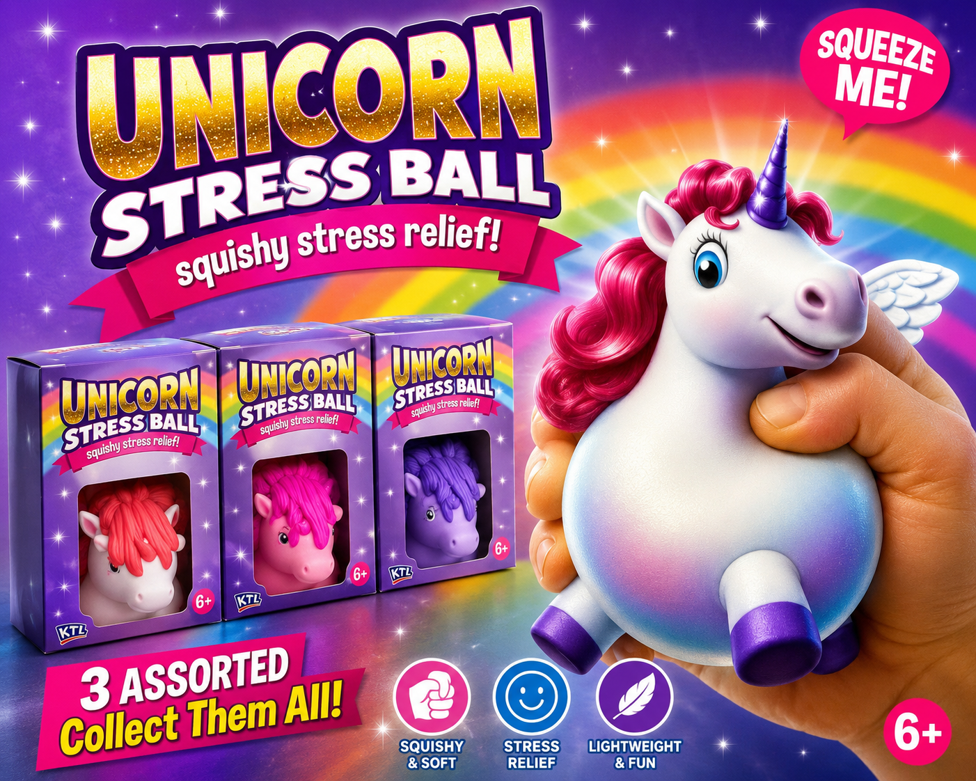 Unicorn Squishy Stress Ball | Soft Sensory Squeeze Toy | Random Design