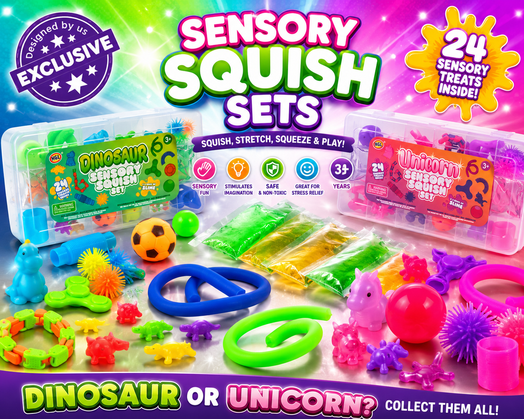 24 Piece Dinosaur & Unicorn Sensory Squish Set | Fidget Toy Box | Stress Relief & Autism-Friendly Sensory Toys