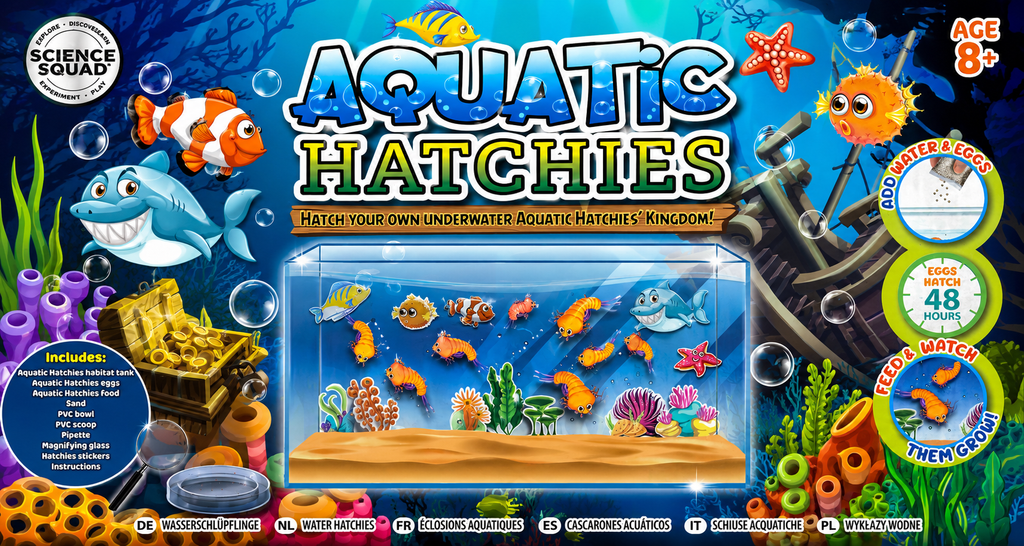 Science Squad Aquatic Hatchies Growing Sea Creatures Kit | Hatch & Grow Aquarium Science Set | STEM Toy Ages 8+