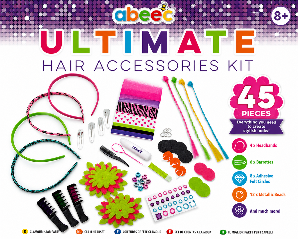 Abeec Ultimate Hair Accessories Kit | 45 Piece Hair Styling Craft Set | Girls Creative Fashion Kit | Age 8+