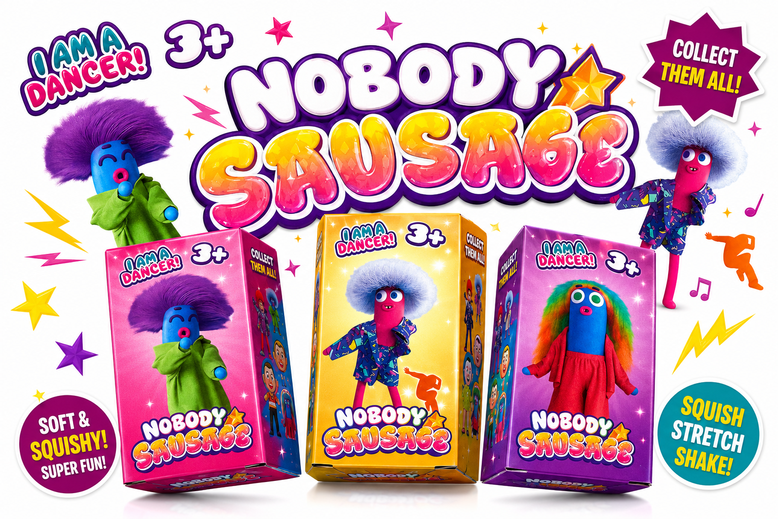 Nobody Sausage Squishy Toy | Stretchy Soft Sensory Fidget Character | Collectible | Ages 3+