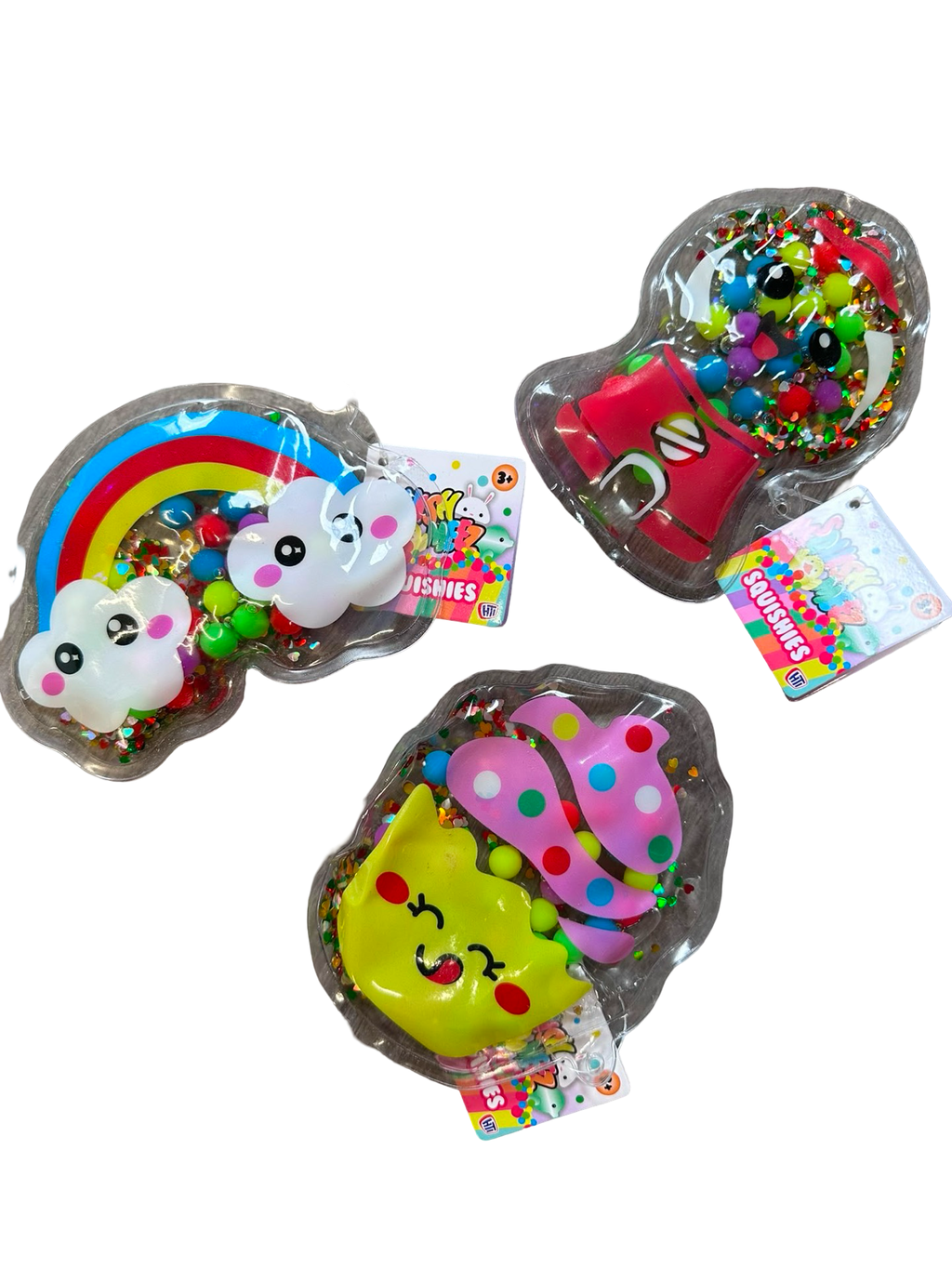Squishy Squeeze Sensory Toy | Glitter Water-Filled Squishy | Rainbow, Gumball Machine & Cupcake Designs | Ages 3+
