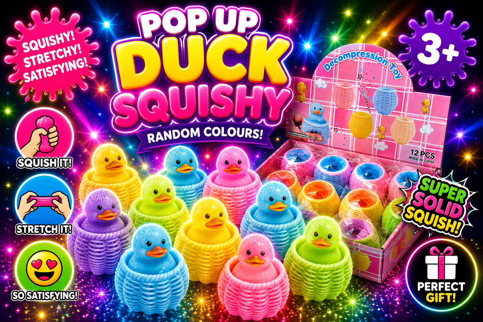 Pop Up Duck Squishy Sensory Toy | Stretchy Fidget Toy | Random Colours | Ages 3+