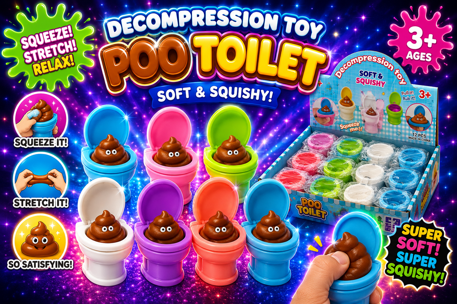 Poo Toilet Squishy Sensory Toy | Pop Up Stress Relief Fidget Toy | Random Colours | Ages 3+