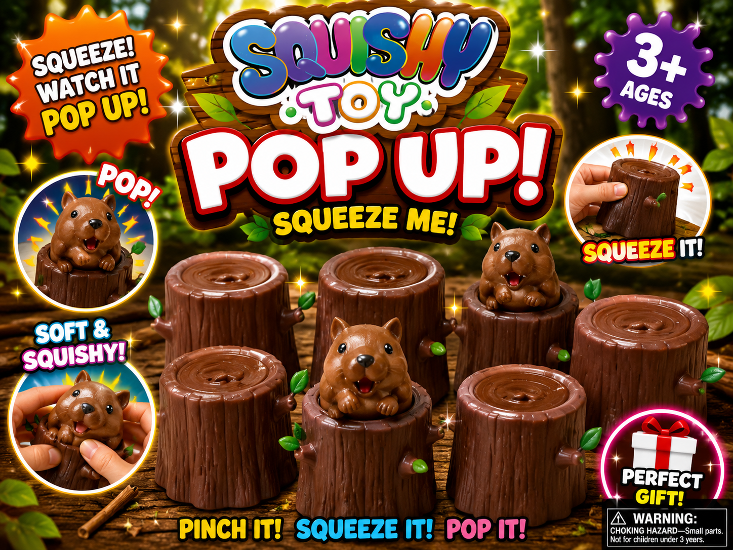 Squishy Pop Up Woodland Animal Toy | Soft Sensory Squeeze Toy | Pop-Up Fidget | Ages 3+