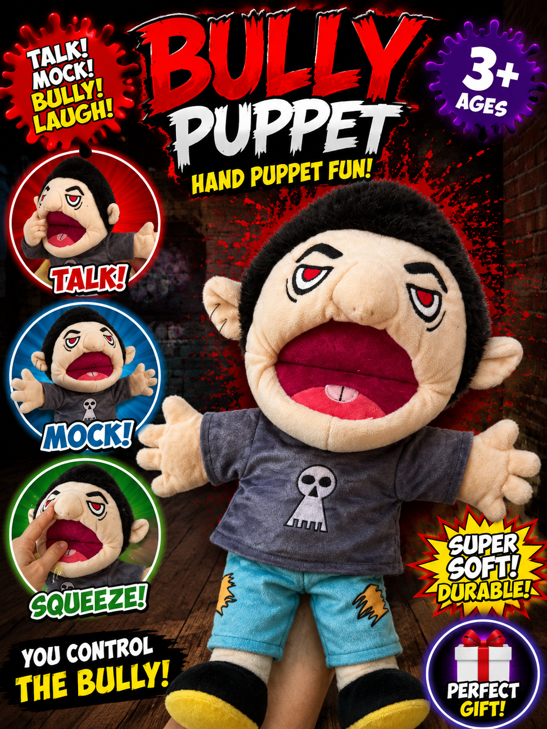 Bully Hand Puppet | Soft Plush Talking Puppet | Interactive Puppet Toy | Ages 3+