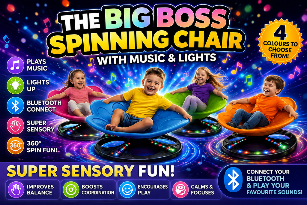 The Big Boss Spinning Chair | Light Up Sensory Spinning Chair | Music & Bluetooth | 4 Colours