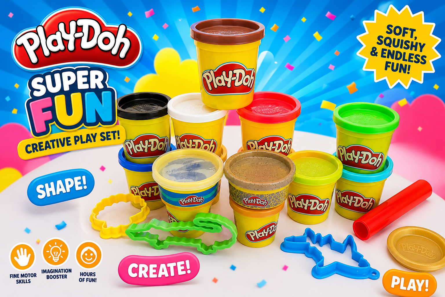 Play-Doh Super Fun Creative Play Set | Modelling Dough Set with Cutters & Roller | Creative Sensory Toy