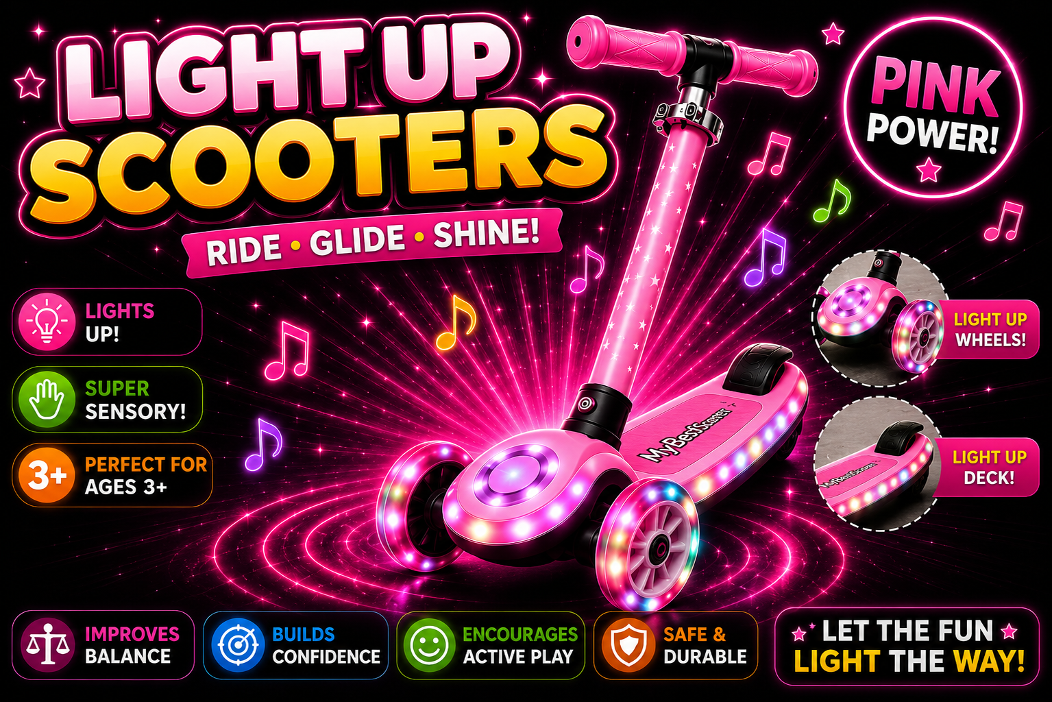 Light Up LED Kids Scooter – Pink or Blue | Ages 3+