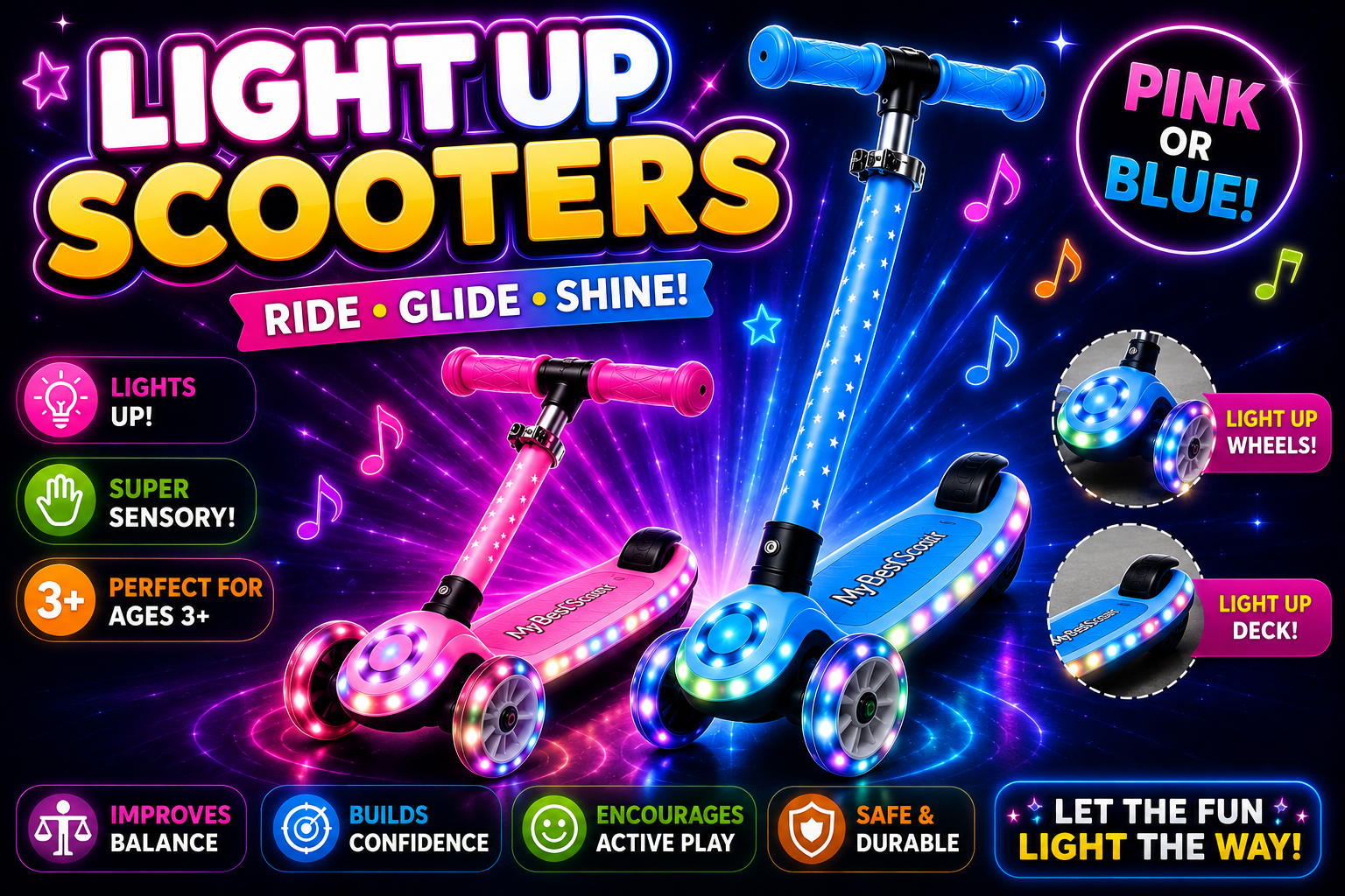 Light Up LED Kids Scooter – Pink or Blue | Ages 3+