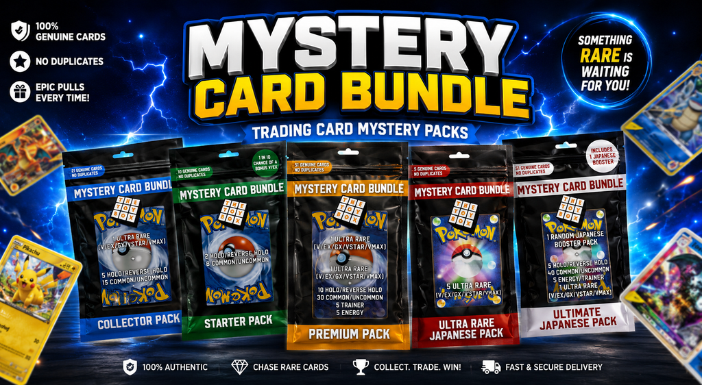 Mystery Card Bundle – Genuine Trading Card Mystery Pack | Pokémon Inspired | No Duplicates | Ultra Rare Chase Cards