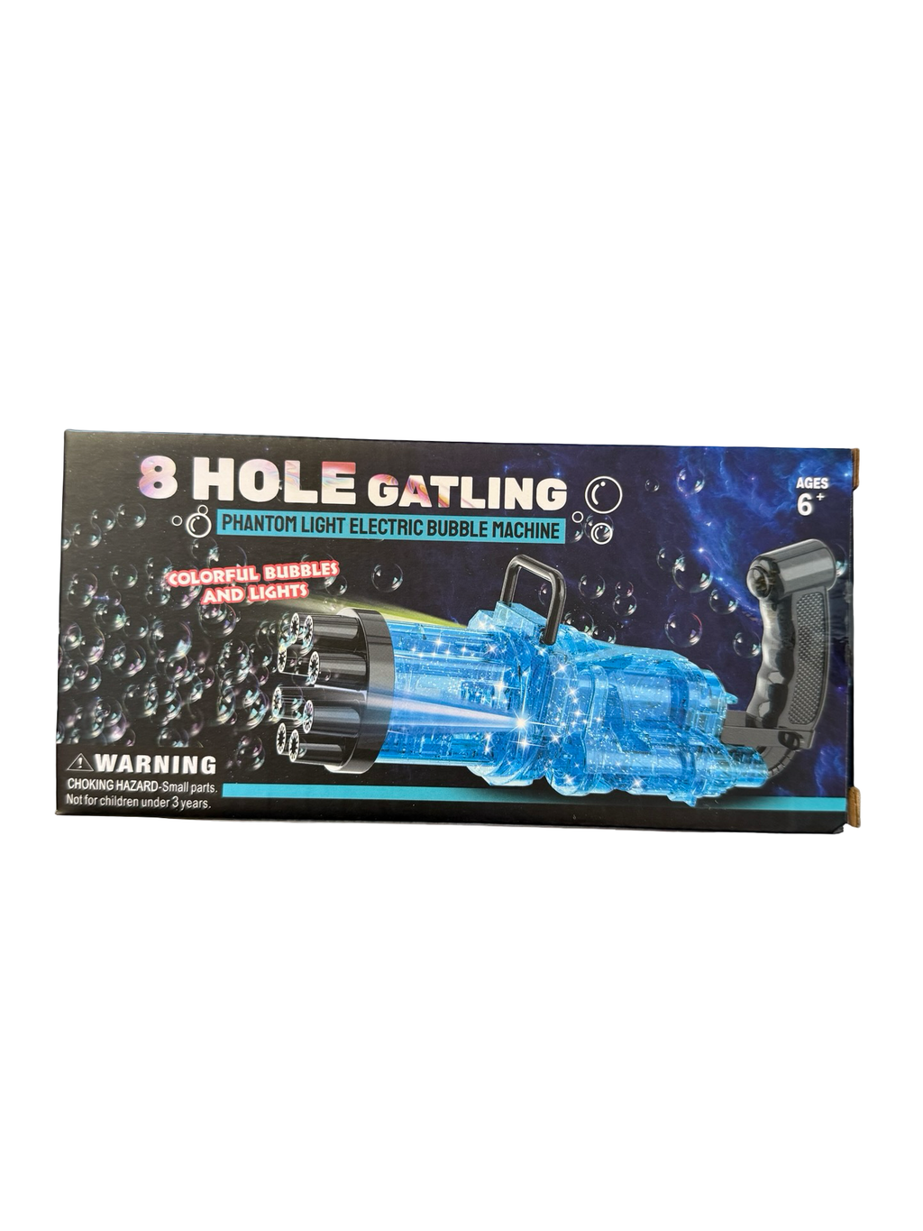 8 Hole Gatling Phantom Light Bubble Machine | Automatic Bubble Blaster with LED Lights | Ages 6+