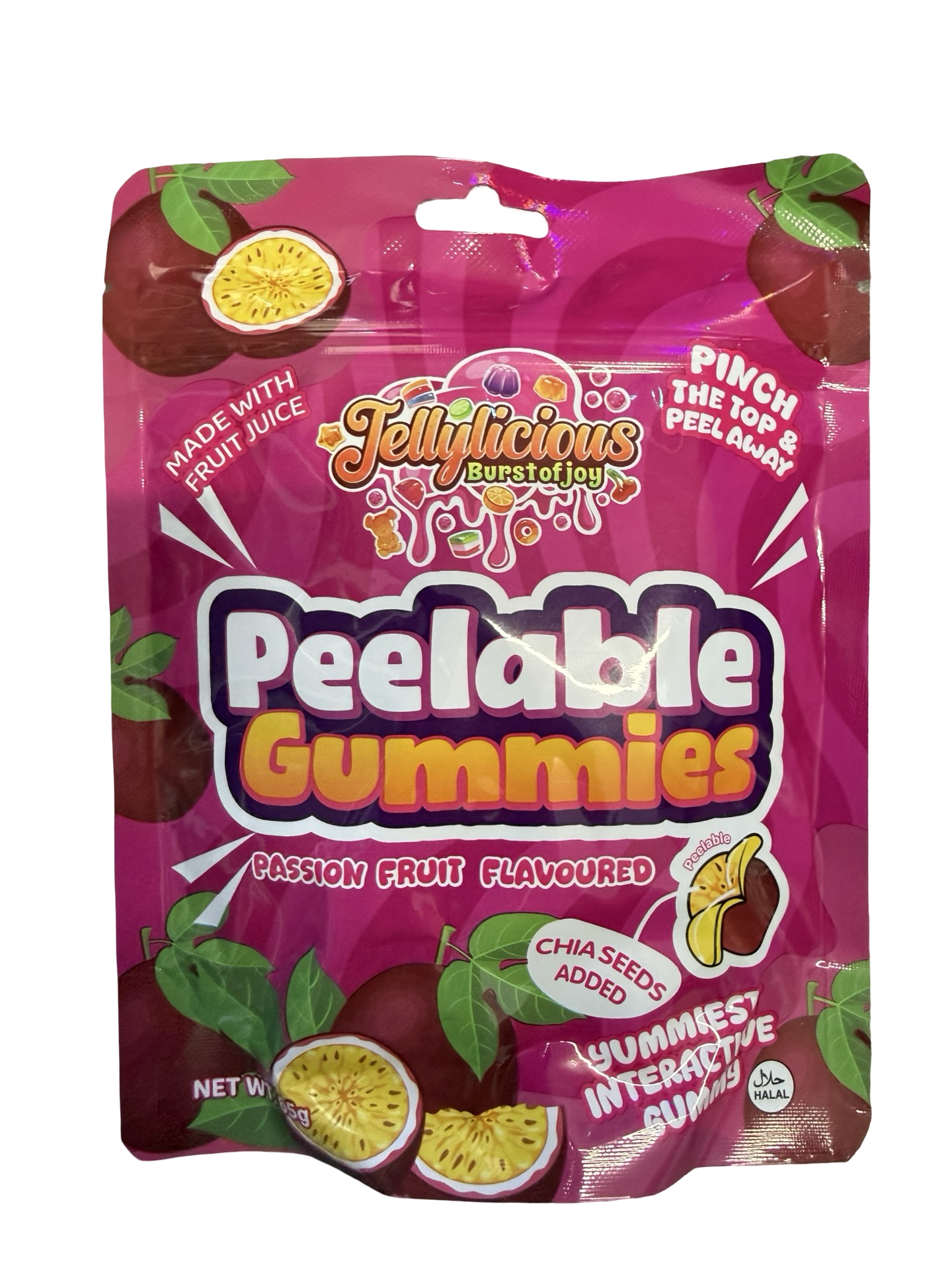 Jellylicious Peelable Gummies | Interactive Fruit Flavoured Gummy Sweets | 65g | Assorted Flavours