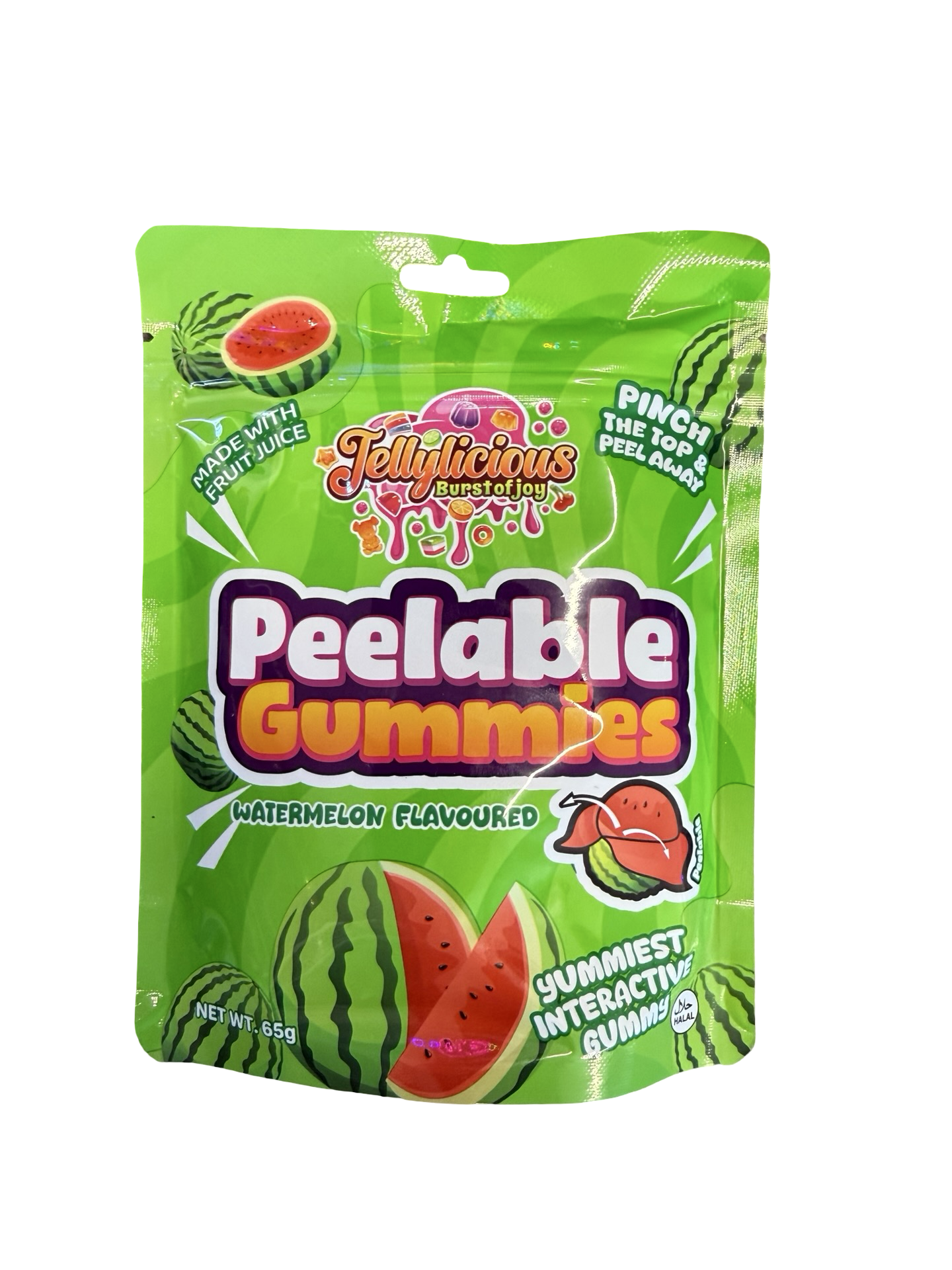 Jellylicious Peelable Gummies | Interactive Fruit Flavoured Gummy Sweets | 65g | Assorted Flavours