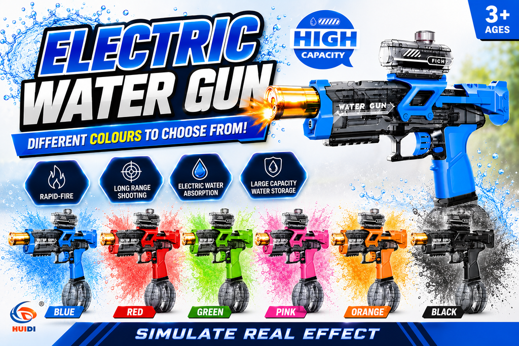 Electric Automatic Water Gun with Light-Up Muzzle | High Capacity Water Blaster | Multiple Colours