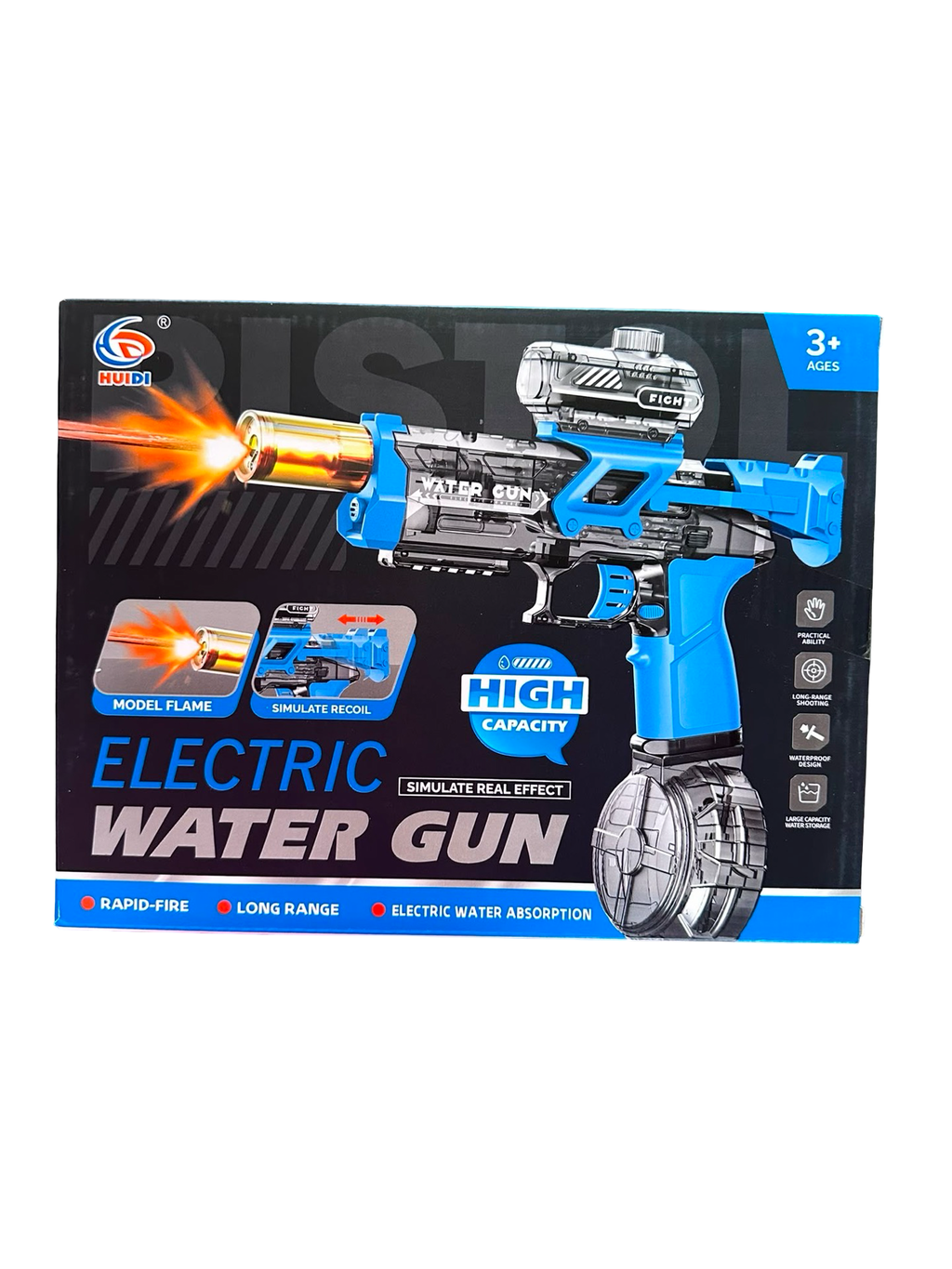 Electric Automatic Water Gun with Light-Up Muzzle | High Capacity Water Blaster | Multiple Colours