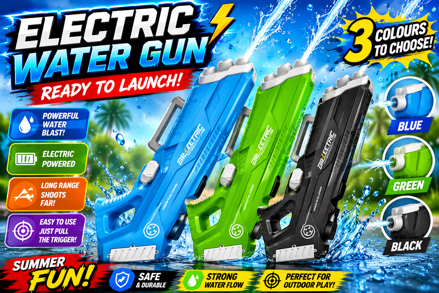Electric Water Gun | Rechargeable Automatic Water Blaster | 3 Colours Available