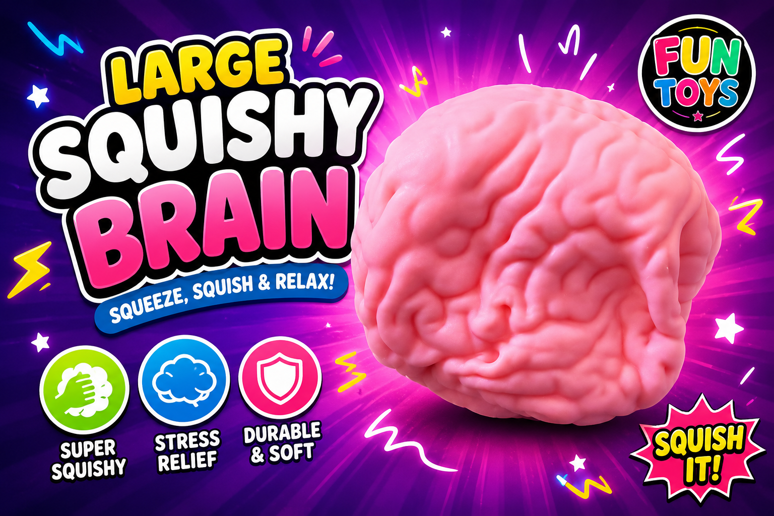 Large Squishy Brain | Slow Rising Stress Relief Sensory Toy | Jumbo Fidget Squishy