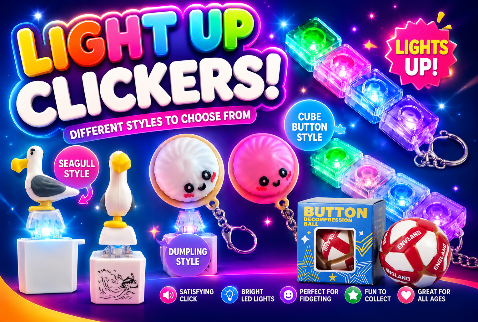 Light-Up Clicker Keychains – Sensory Fidget Toys | Multiple Styles Available