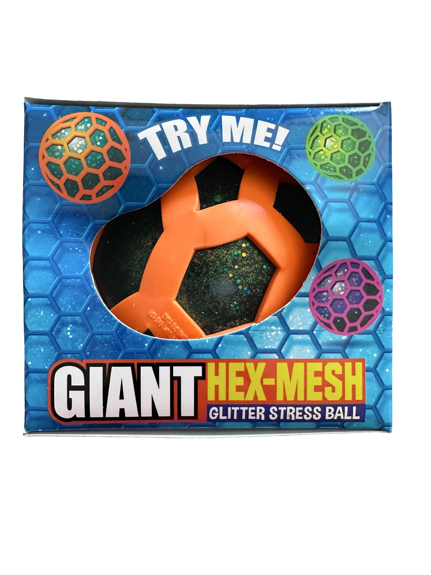 Giant Hex-Mesh Glitter Stress Ball | Squishy Sensory Fidget Ball | Assorted Colours