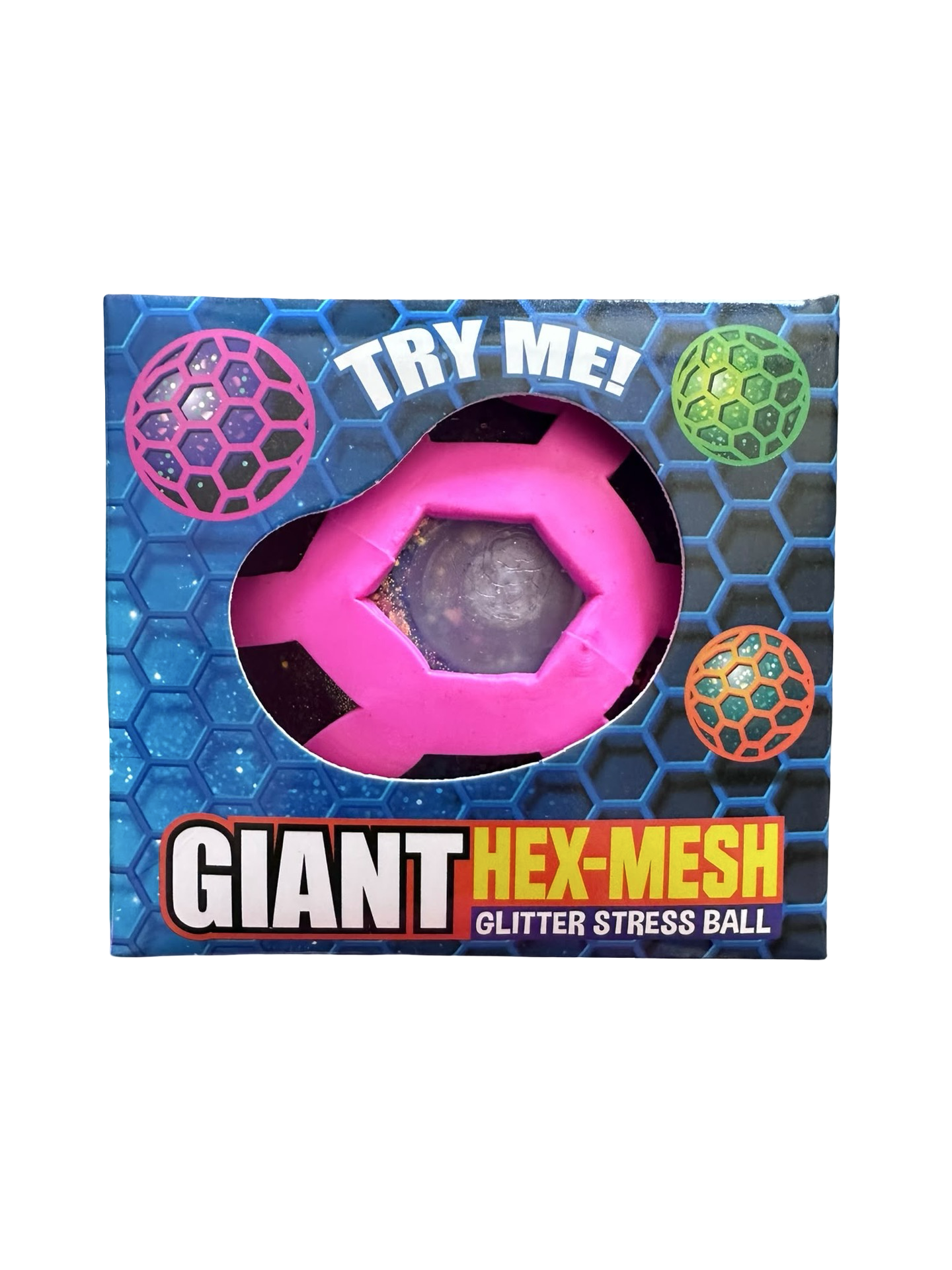 Giant Hex-Mesh Glitter Stress Ball | Squishy Sensory Fidget Ball | Assorted Colours