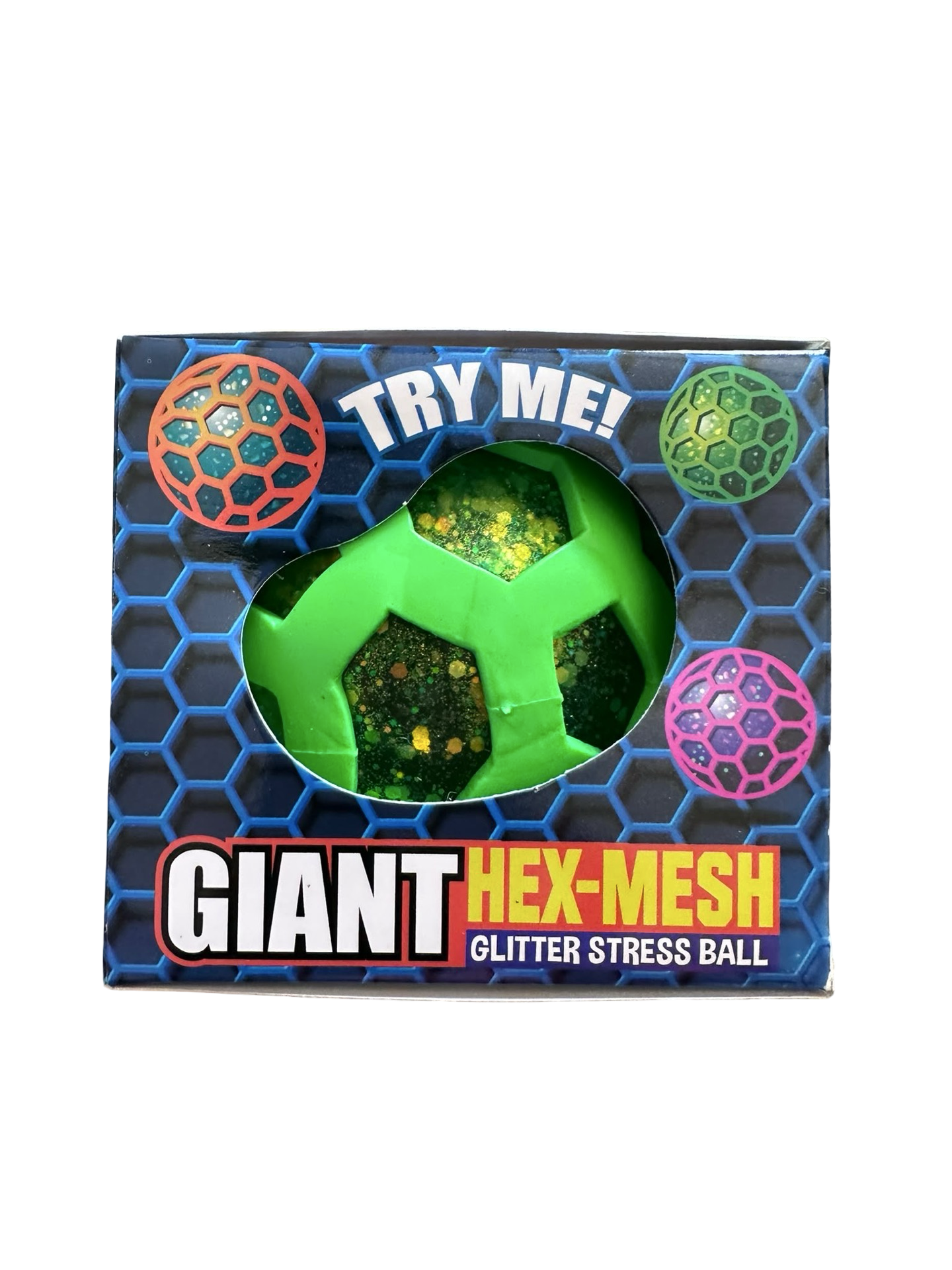 Giant Hex-Mesh Glitter Stress Ball | Squishy Sensory Fidget Ball | Assorted Colours
