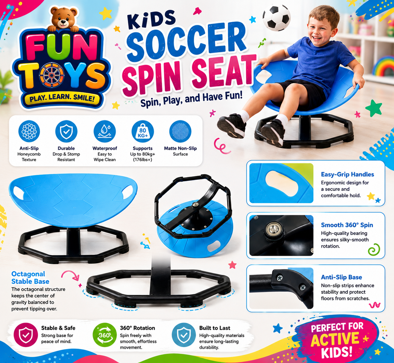 360° Sensory Spin Seat for Kids | Balance & Coordination Wobble Chair