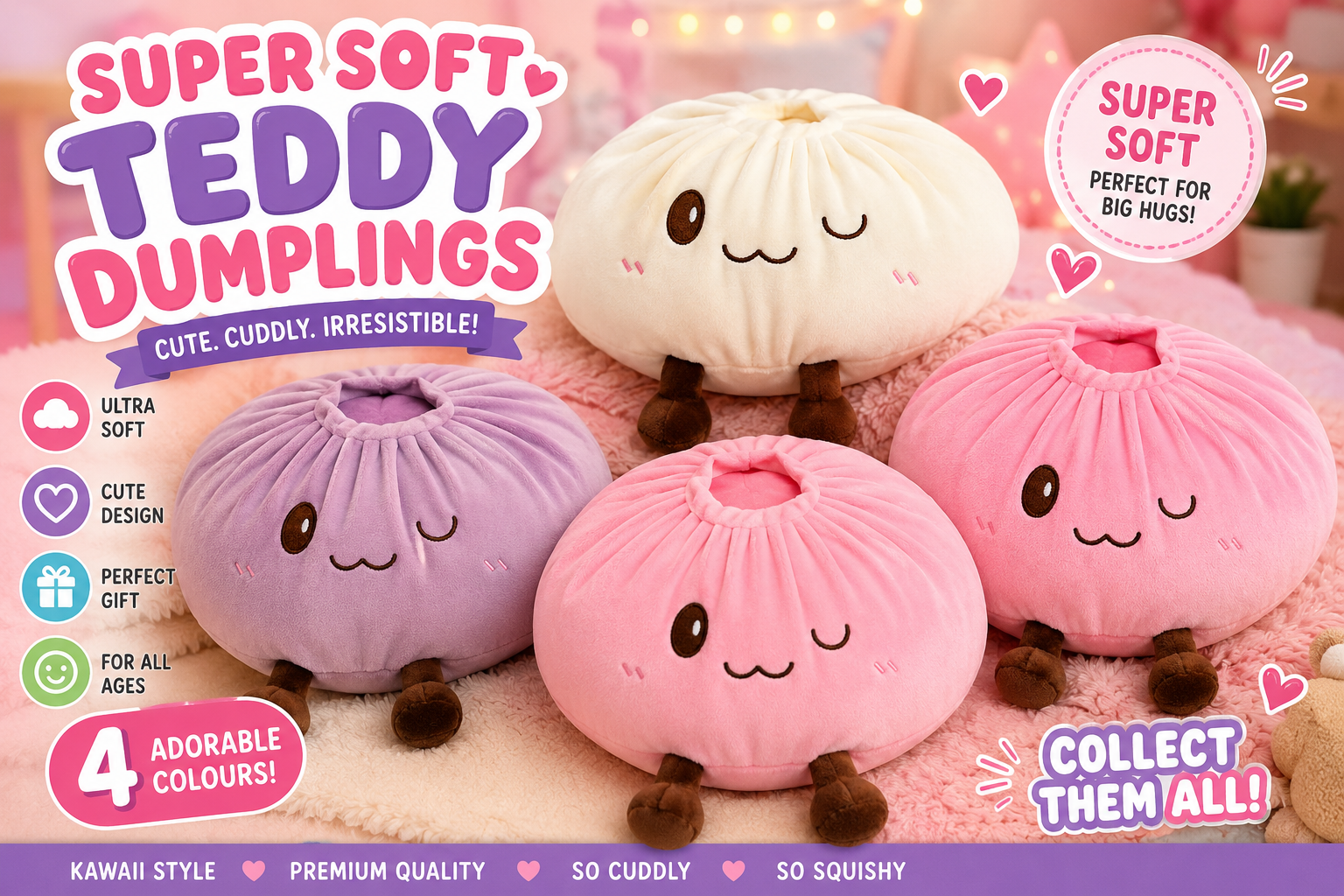 Super Soft Teddy Dumpling Plush – Cute & Cuddly