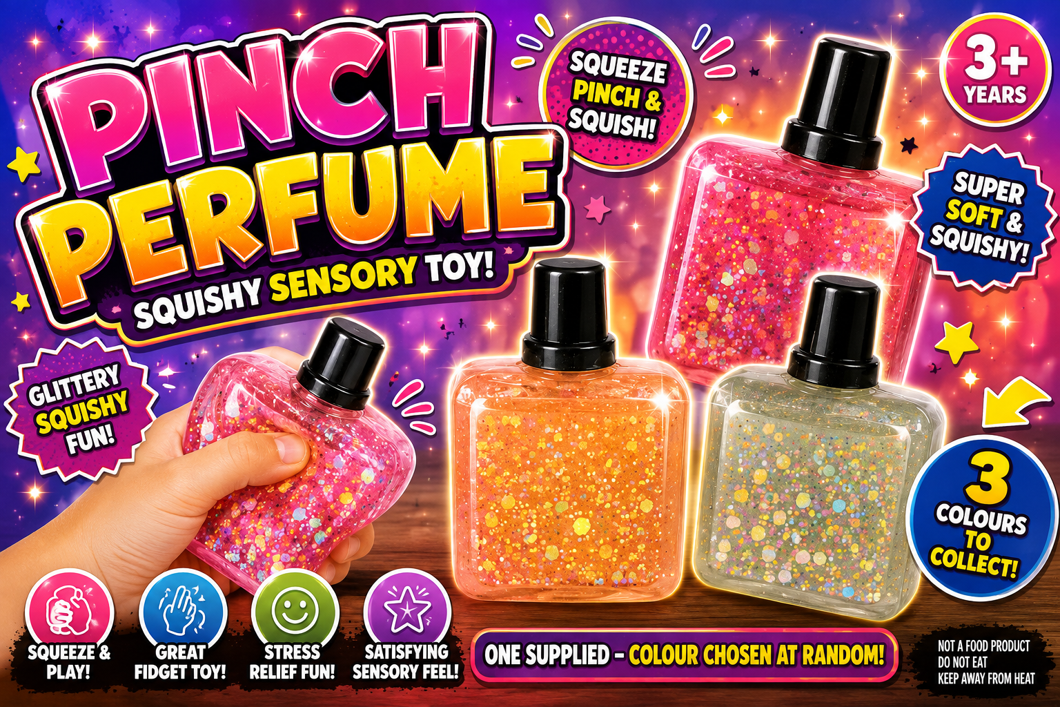 Pinch Perfume Glitter Squishy Sensory Toy – Random Colour