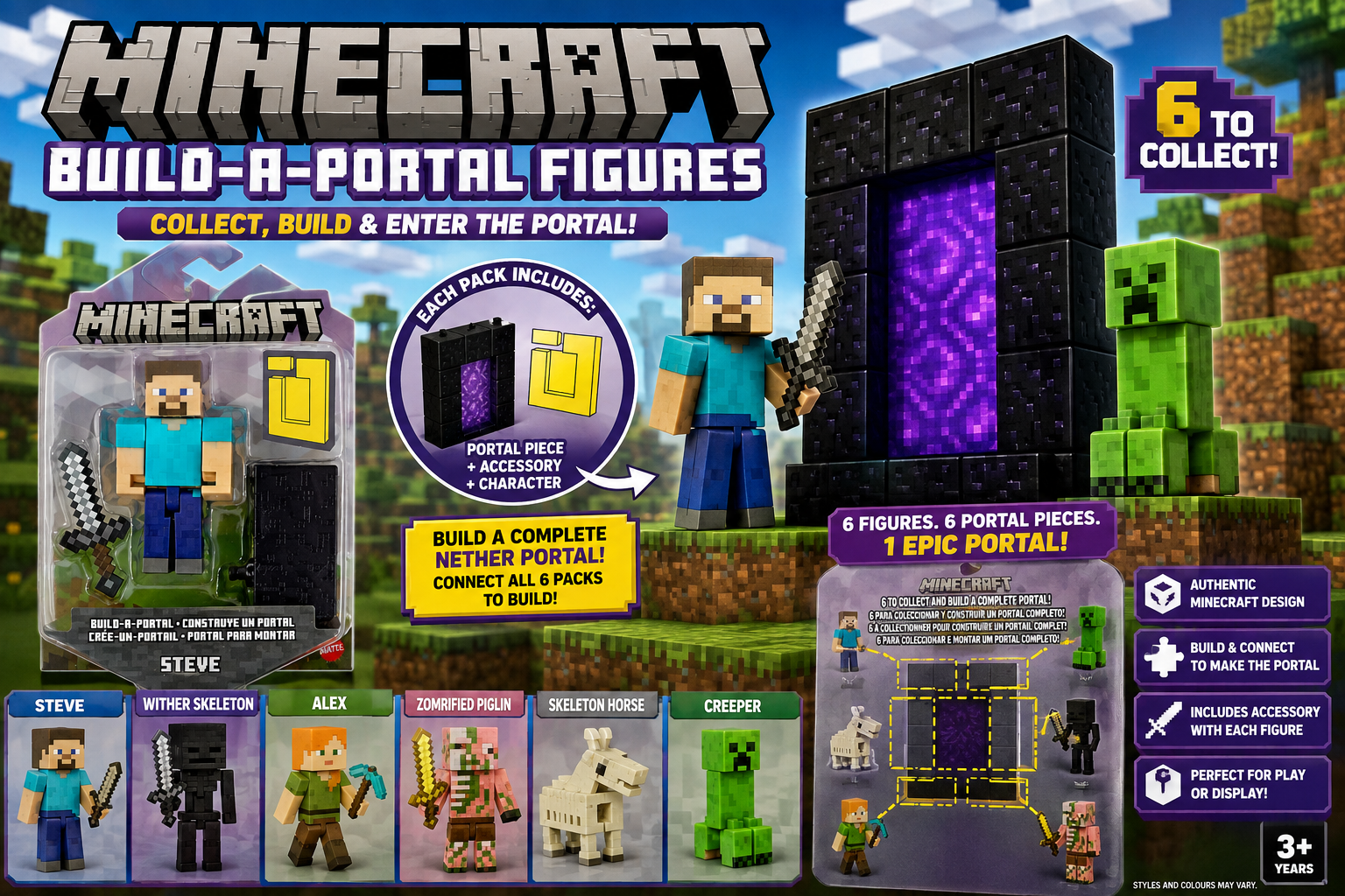 Minecraft Build-A-Portal Figures – Choose Your Character!